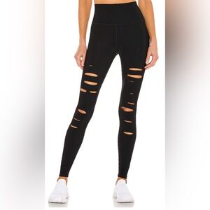 High Waisted Ripped Warrior ALO Yoga Black Leggings (Size Small)